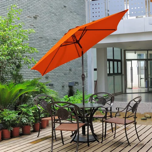 Miniatura 2 de Tangkula Sombrilla de patio de 9 pies, sombrilla de mesa de mercado al aire libre con botón de ajuste de inclinación, manivela y 6 varillas Naranja
