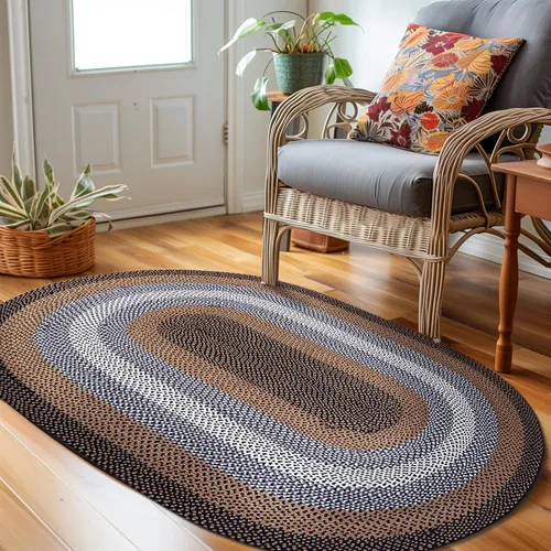 Miniatura 38 de Super Area Rugs - Alfombra trenzada rústica en tonos taupe y gris oscuro, ovalada para puerta/entrada principal, alfombra tejida para exteriores, 2