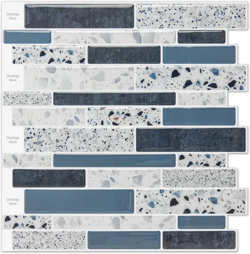 Miniatura 9 de LONGKING - Loseta en muro adhesiva para cocina con diseño de mármol (10 azulejos) (marrón claro)