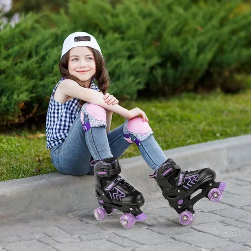 Miniatura 2 de Patines infantiles para niñas de 6 a 12 años – Patines ajustables para niños con ruedas juveniles iluminadas en negro y morado