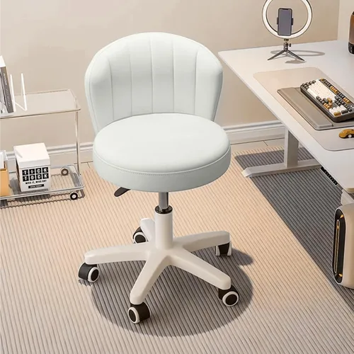 Miniatura 11 de Silla de escritorio pequeña, silla redonda con respaldo de piel sintética, altura ajustable, giratoria, taburete de trabajo, silla para el hogar