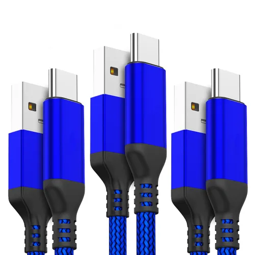 Miniatura 10 de AkoaDa Cable USB tipo C, paquete de 3 cables de carga rápida USB A a USB-C 3.1A de 10 pies para iPhone 17/16/16 Pro/16 Pro Max/15 Galaxy S25 FE S25