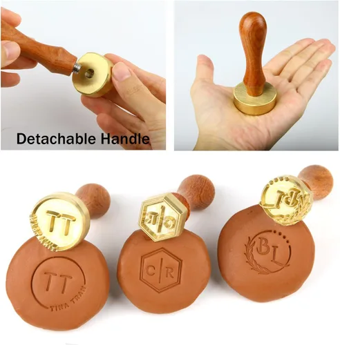 Miniatura 2 de PrudoPex Sello de cerámica personalizado para arcilla, sello de arcilla personalizada, sello de cerámica inicial, no para jabón, sello de latón