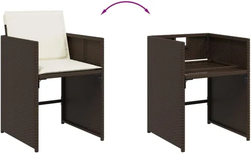 Miniatura 7 de 17-Piece Brown Poly Rattan Patio Dining Set with Cream White Cushions, Foldable Chairs and Tempered Glass Table for Outdoor Garden Backyard Patio
