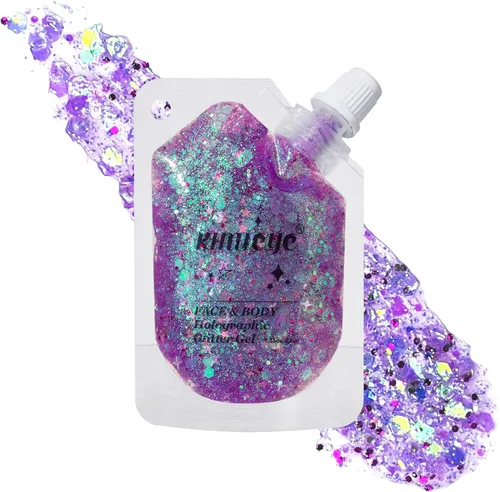 Miniatura 16 de Gel holográfico con purpurina para el rostro, brillo corporal con maquillaje para cabello, cara, clavícula, brazo, uñas, sombra de ojos, lentejuelas