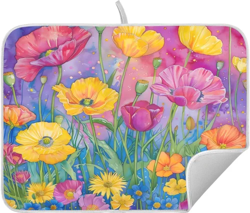 Miniatura 29 de Tapete de secado de platos de hojas de otoño y girasol, almohadilla absorbente de secado rápido, protector para encimera de cocina, 16 x 18 pulgadas