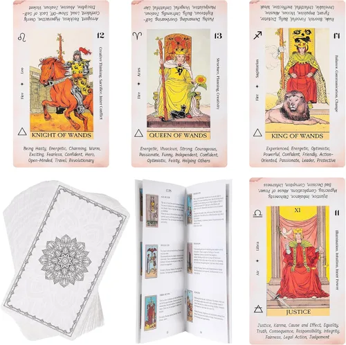 Miniatura 9 de Fofeadm - Cartas de tarot con libro guía y bolsa de lino de transporte, mazo de 78 cartas de tarot clásicas originales, juego de adivinación