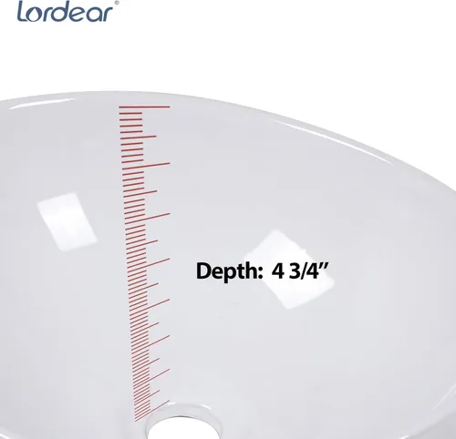 Miniatura 7 de Lordear Fregadero ovalado de 16 x 13 pulgadas, fregadero de baño con forma de huevo moderna sobre mostrador, lavabo de cerámica de porcelana blanca