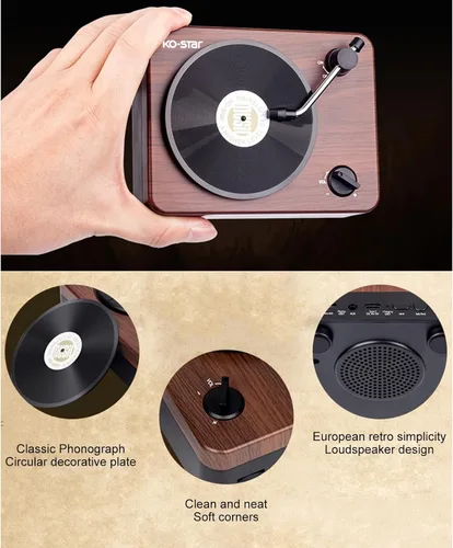 Miniatura 3 de Docooler Altavoz Bluetooth retro, reproductor de discos de vinilo, receptor Bluetooth integrado y altavoces estéreo, altavoces Bluetooth portátiles