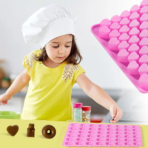 Miniatura 6 de Moldes de caramelo de gomita, 4 moldes de silicona para chocolate con 4 cuentagotas, moldes antiadherentes para caramelos, ganache, cubitos