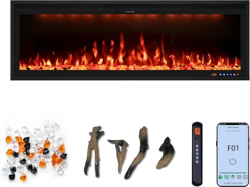 Miniatura 13 de Valuxhome Inserto de chimenea eléctrica empotrada de 40 pulgadas y montado en la pared con aplicación, toque de pantalla y control remoto, 13