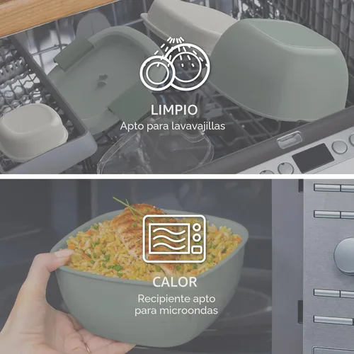 Miniatura 5 de Bentgo Recipiente para ensalada – Tazón de 54 onzas con bandeja de 4 compartimentos para aderezos, recipiente a prueba de fugas, tenedor Caqui Verde