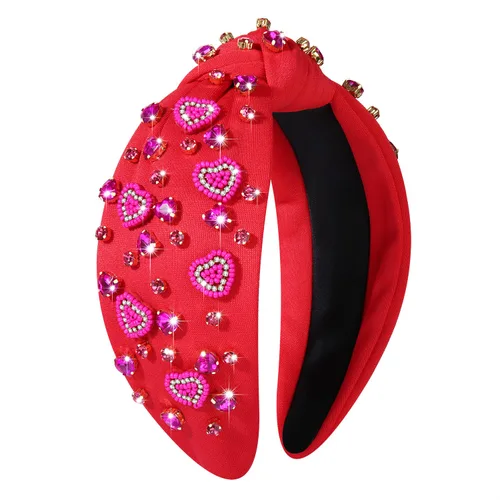 Miniatura 7 de Diademas de corazón para el día de San Valentín para mujer, accesorios para el día de San Valentín, diadema anudada con corazones con cuentas