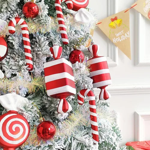 Miniatura 5 de 14 piezas de adornos colgantes de bastón de caramelo y piruleta navideños, manualidades colgantes de bastón de caramelo para árbol de Navidad