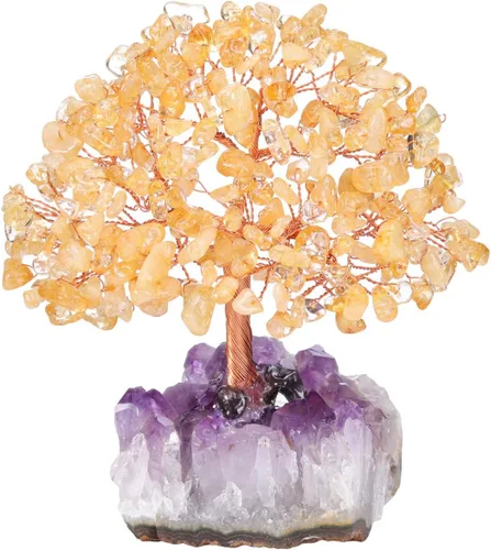 Miniatura 13 de Jovivi - Árbol de dinero de cristal curativo de amatista natural + cuarzo transparente + cuarzo rosa en base de geoda de druzy de amatista, Cuarzo