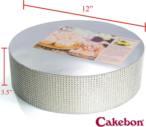 Miniatura 2 de Cakebon Soportes para tartas, color plateado de 12 pulgadas con diamantes de imitación para pasteles y pasteles, espuma de poliestireno ligera
