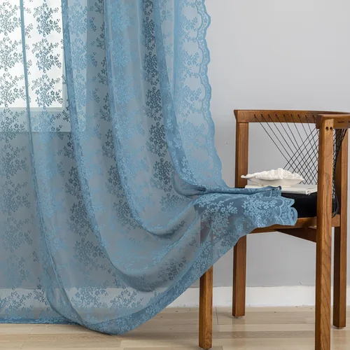 Miniatura 20 de YJ YANJUN Cortinas traslúcidas negras de 54 pulgadas de largo, panel de cortina de encaje gótico victoriano para cocina, cortinas cortas de Negro
