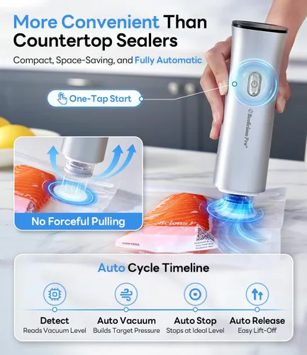 Miniatura 3 de Sellador al vacío de mano para alimentos, máquina selladora al vacío compacta de 75 kPa con batería recargable de 2000 mAh, diseño inalámbrico