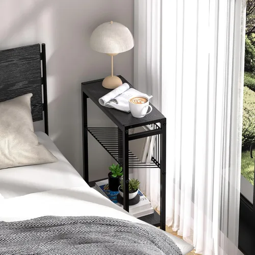 Miniatura 2 de Mesa auxiliar para espacios pequeños, mesa lateral estrecha de 3 niveles con soporte para revistas, mesita de noche, mesa de aperitivos delgada