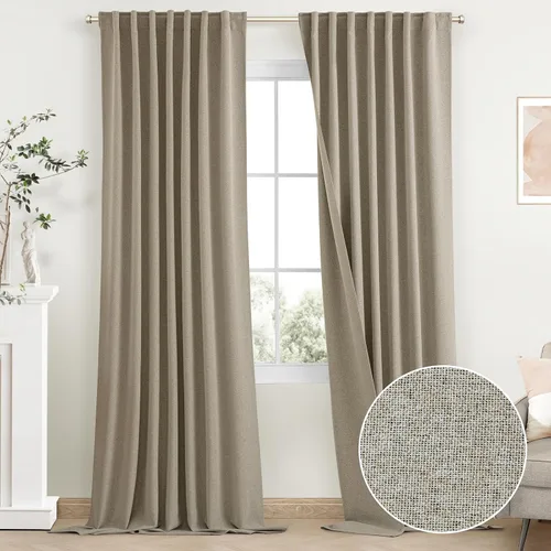 Miniatura 13 de SimpleHome - Cortinas 100% opacas de lino color naranja quemado, de 72 pulgadas de largo, con pestaña trasera de estilo granja para sala de estar
