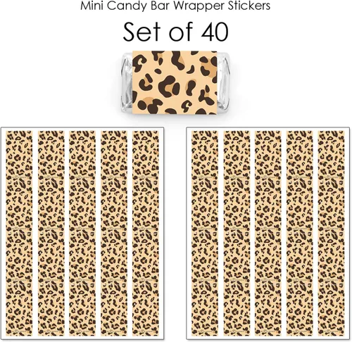 Miniatura 3 de Big Dot of Happiness Estampado de leopardo – Mini pegatinas de barra de caramelo – Cheetah Party Small Favores – 40 unidades Impresión de leopardo