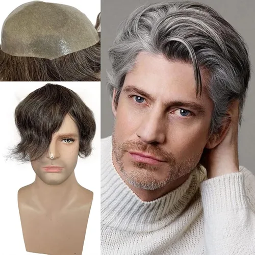 Miniatura 20 de Voloria Postizo humano virgen europeo para hombre tupé ultra transparente piel fina PU piezas de pelo de repuesto 10"x8" tamaño base #21 color rubio