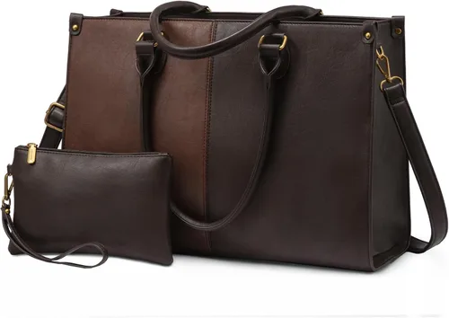 Miniatura 21 de LOVEVOOK Bolsa de mano para laptop para mujer, 15.6 pulgadas, de gran capacidad, de cuero vintage, impermeable, con bolso de mano, regalo ideal