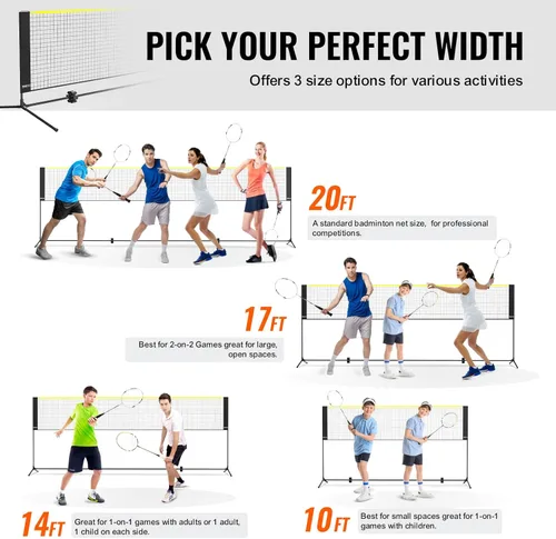 Miniatura 3 de VEVOR Badminton Net, Height Adjustable Volleyball Net, Wide Foldable Pickleball Net, Portable Easy Setup Tennis Net Set with Poles, Stand and Carry