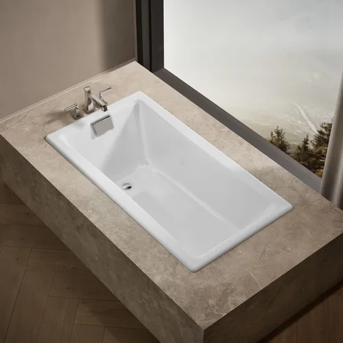 Miniatura 2 de KOHLER 850-0 Tea-for-Two - Bañera de hierro fundido de 60 x 32 pulgadas, para alcoba o empotrada, diseño espacioso, superficie antideslizante