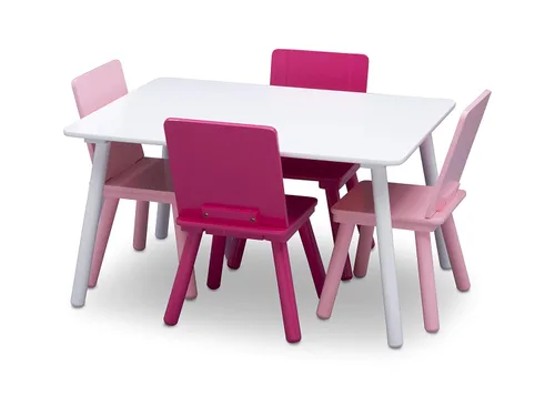 Delta Children Juego de mesa y silla para niños (4 sillas incluidas), Blanco/Rosa