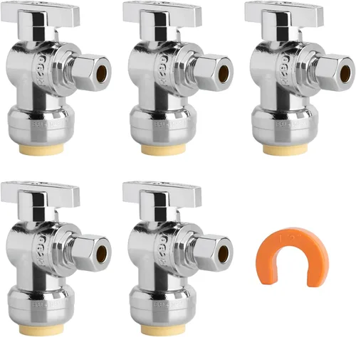Miniatura 15 de Válvula de Parada Angular WiseWater 1/2" FNPT x 3/8" OD de Compresión, Válvula de Cierre de Inodoro de Cuarto de Vuelta de Latón Cromado para Baño