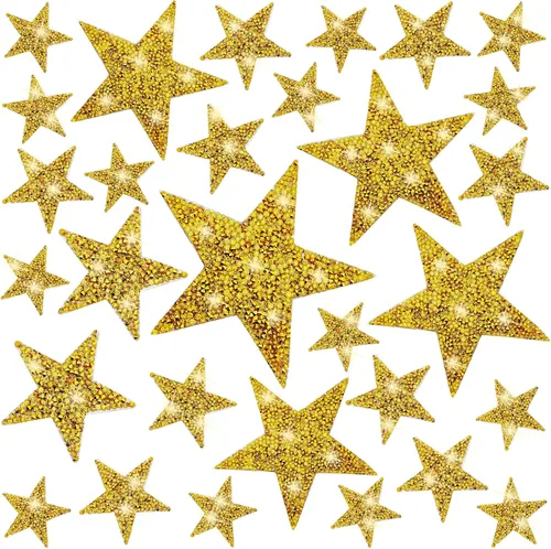 Miniatura 10 de Ximalun 37 parches de estrellas de 6 tamaños para planchar, apliques de estrella con diamantes de imitación, parches adhesivos para planchar