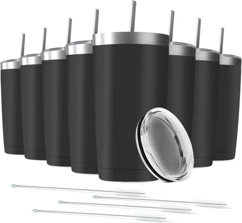 Miniatura 19 de Paquete de 6 Vasos Térmicos de Acero Inoxidable de 20 oz con Pajita y Tapa, Taza de Café de Viaje de Doble Pared con Aislamiento al Vacío, Vaso