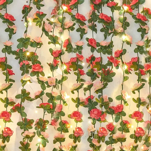 Miniatura 15 de MARTINE MALL Guirnalda de Flores – 5 hebras de 41 pies de enredaderas de rosas para decoración de dormitorio, guirnalda floral de rosas azules