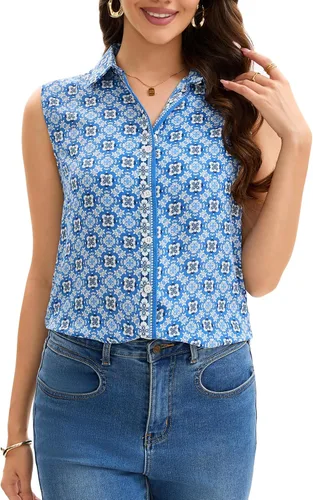 Miniatura 12 de JTD Camisas sin mangas con botones para mujer, tops casuales con cuello, camiseta sin mangas con cuello en V, blusas de verano para trabajo