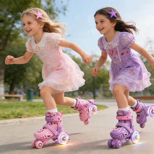 Miniatura 8 de LKD Patines ajustables para niños y niñas, patines cuádruples para principiantes, deportes en interiores y exteriores para edades de 3-5, 5-8