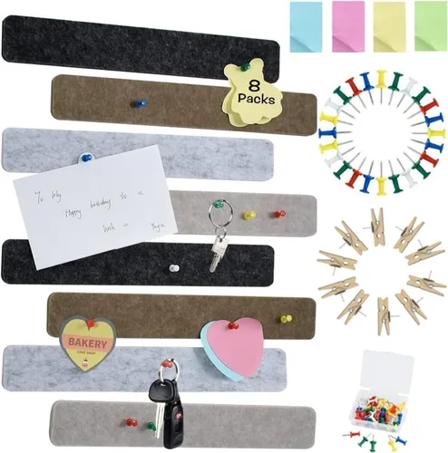 Miniatura 19 de Vuzvuv 8 tiras para tablón de anuncios con 50 chinchetas y 10 clips de madera, tablero de corcho autoadhesivo para pared, tablero de fieltro