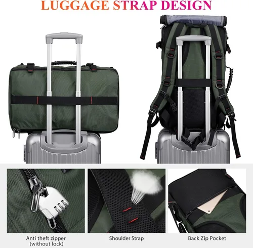 Miniatura 6 de Mochila de viaje para hombres WITZMAN con bolsa de lona, apta para portátil de 17 pulgadas, aprobada por aerolíneas (B685 Verde Ejército)