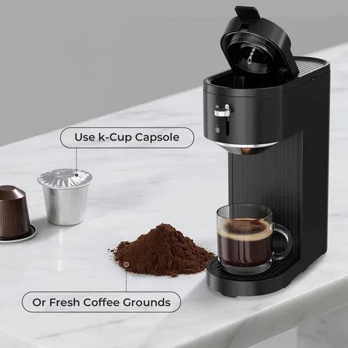 Miniatura 2 de Kismile K-mini - Cafetera de una sola porción para K Cup y café molido, cafetera de doble preparación, tamaño de taza ajustable de 6 a 14 onzas