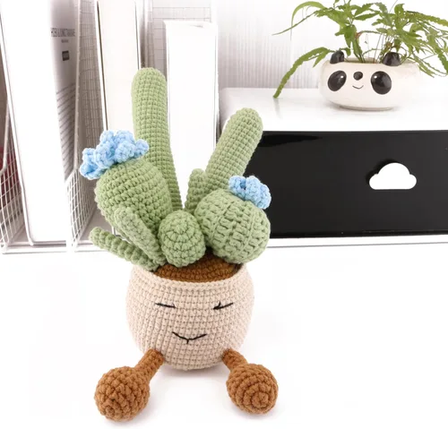 Miniatura 3 de Plantas de cactus de ganchillo a mano, plantas suculentas simuladas en macetas con flores tejidas de lana para el día del padre, día de la madre