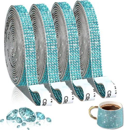 Miniatura 16 de 4 rollos de cinta autoadhesiva con diamantes de imitación y cristal Bling con tiras adhesivas de 2 mm para manualidades, bodas, cumpleaños, fiestas