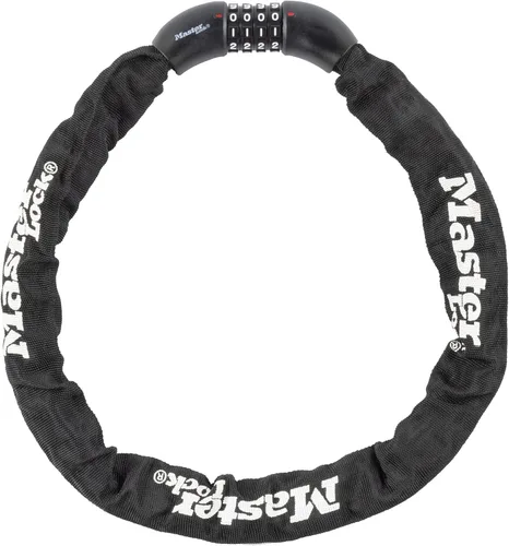 Master Lock Cadena de acero endurecido de 3 pies de largo x 5/16 pulgadas de diámetro con cerradura de combinación reiniciable integrada Negro