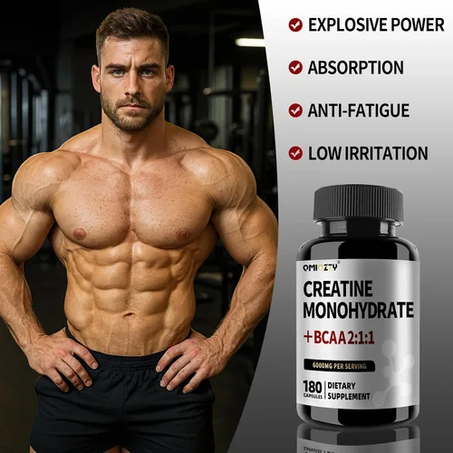 Miniatura 2 de Cápsulas de monohidrato de creatina micronizada de 6000 mg con BCAA2:1:1 - Ingredientes activos que apoyan la fuerza y la recuperación - Suplementos