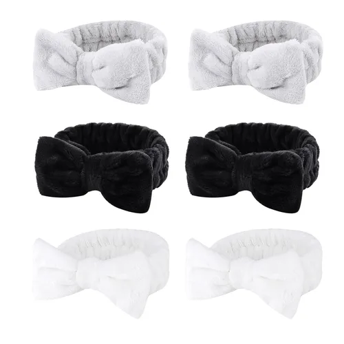 Casoty - Juego de 6 diademas para el cabello, suaves bandas de polar para spa, diademas con moño, diademas para maquillaje, diademas para el cuidado