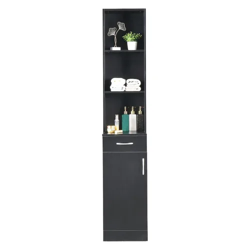 Estación de salón de montaje en pared, gabinete de almacenamiento para estilista, estación de peluquería, equipo de spa con 5 compartimentos, 1 Negro