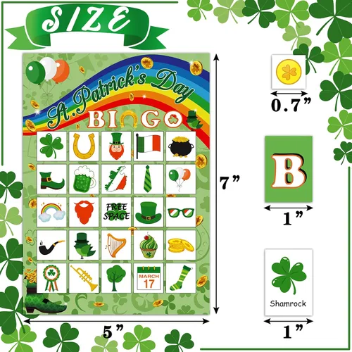 Miniatura 4 de Moon Boat Juego de cartas de bingo del día de San Patricio para 32 jugadores para adultos, actividad de fiesta de trébol