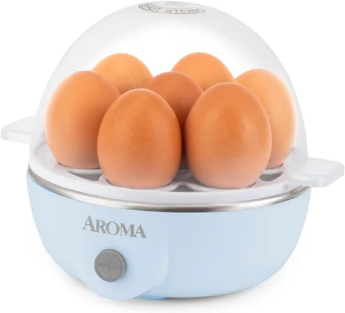 AROMA® Cocedor de Huevos Overly Easy, Vaporera y Escalfador Eléctrico de Huevos | Vaporera de Huevos de Capacidad XL para 7 Huevos