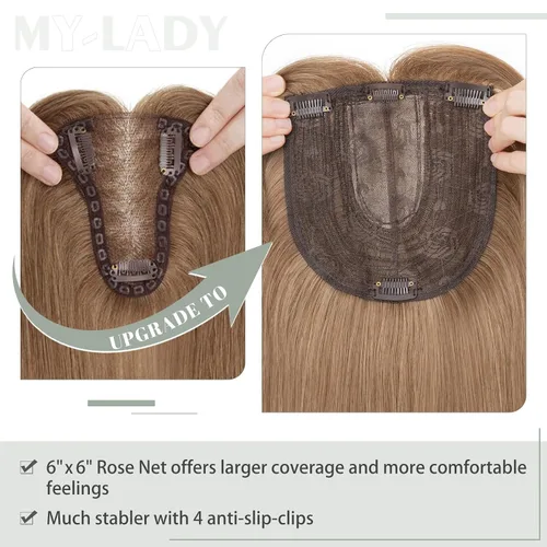 Miniatura 4 de MY-LADY Toppers para mujer con cabello fino de 14 pulgadas, 6 x 6 pulgadas, con base de encaje y flequillo lateral con clip en extensiones