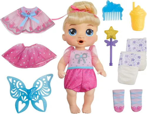Muñeca Baby Alive Fairy Fashions Harper Hugs con ropa y accesorios, pelo rubio, 11 pulgadas, juguetes para niños, a partir de 3 años (exclusiva de