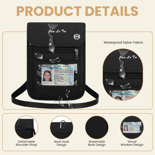 Miniatura 6 de Soporte para pasaporte para viajes, cartera de pasaporte RFID con diseño de ventana visual, organizador de documentos multifuncional, bolsa de viaje